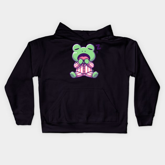 Pajama-Clad Frog: A Design Journey into Whimsical Slumber Kids Hoodie by Evergreen
